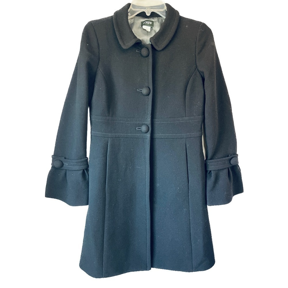 J. Crew Black Lady Day Wool Coat Tulip Sleeves